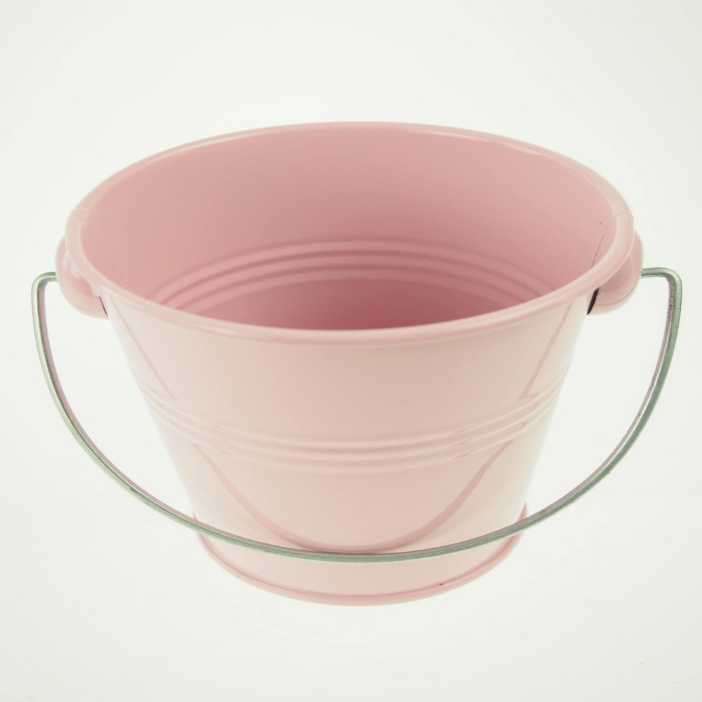 rackcrafts.com Large/XL Metal Sand Water Paint Pails Buckets Party Favor Wedding Baby Shower (L - Light Pink)