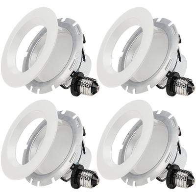 TORCHSTAR 4 Inch Dimmable Recessed LED Downlight, 10W (75W Equiv.), White Trim Attached, Trim Interchangeable, for All Furnishing Styles, 2700K Soft White, ETL-Listed, 3 Years Warranty, Pack of 4