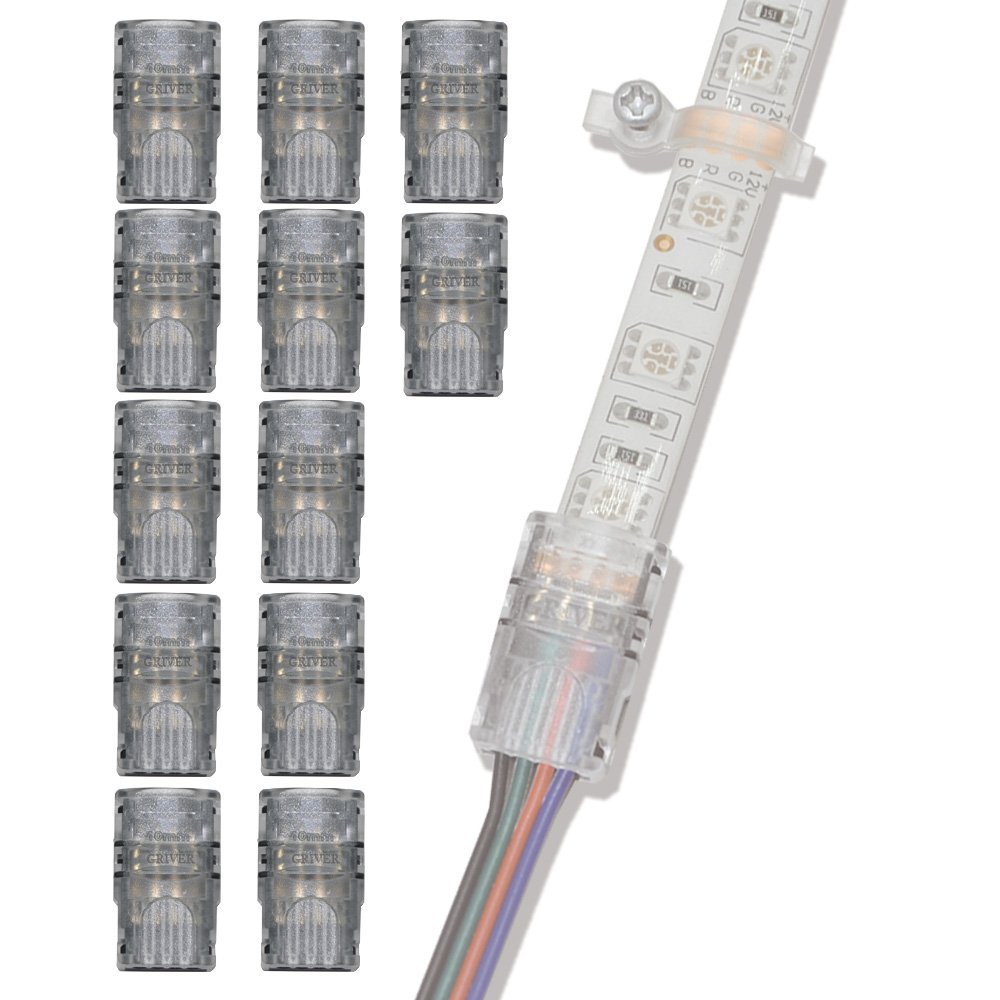 GRIVER 4 Pin LED Connector for Waterproof 5050 RGB LED Strip Light - Strip to Wire Quick Connection (12Pcs 4-Pin Strip to Wire Connectors)