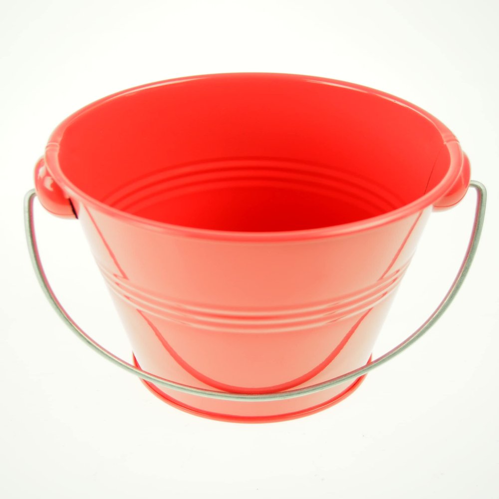 rackcrafts.com Large/XL Metal Sand Water Paint Pails Buckets Party Favor Wedding Baby Shower (L - Coral)