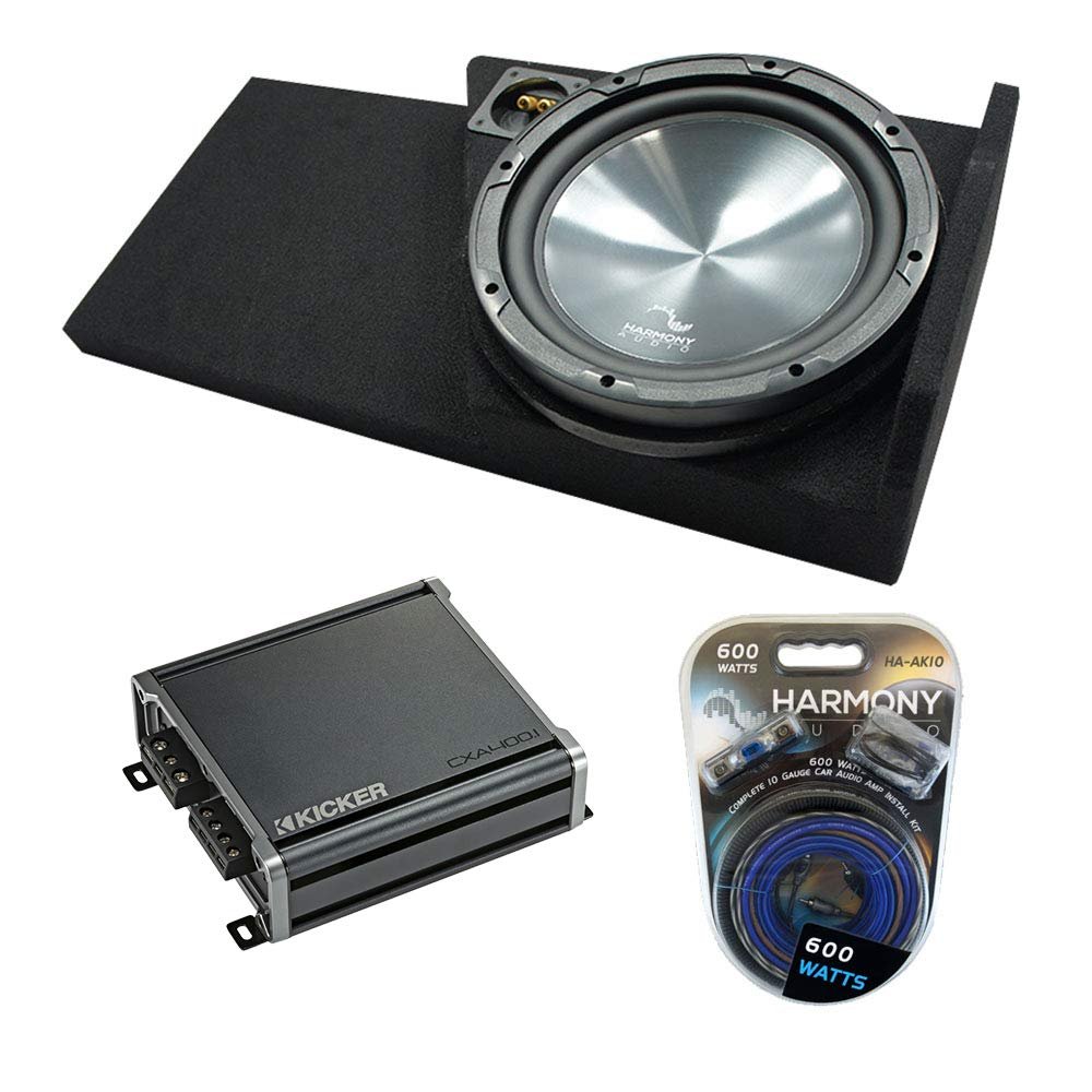 American Sound Connection Bundle HA-R104 Compatible with 2014-2018 GMC Sierra Double Cab Rhythm Series 10", 46CXA4001 Class D 800W Peak Sub Amp and GM1X10-DCAB14UP Single Sub Box