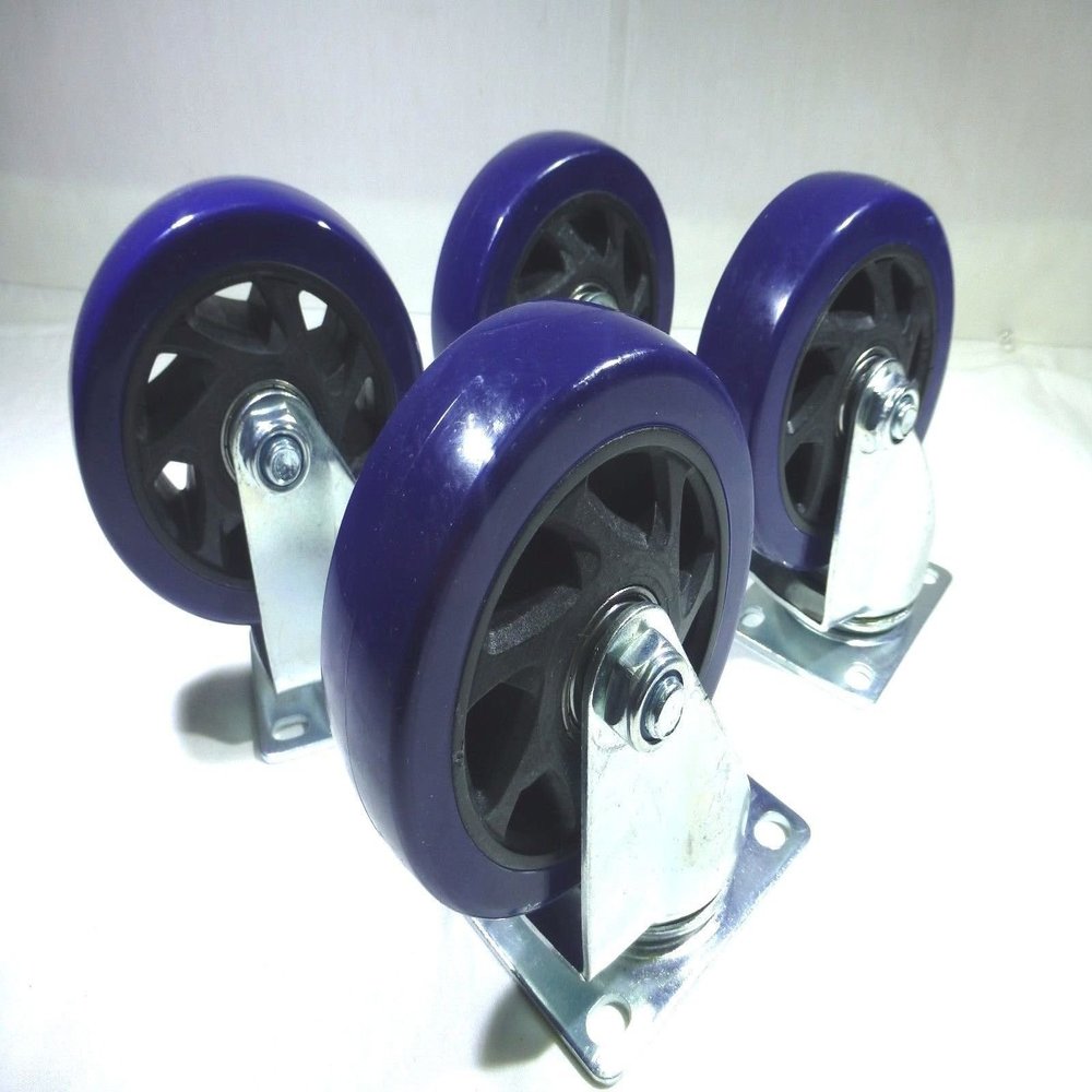 Set of Four 4" Heavy Duty Swivel Casters, 4" Blue Wheels
