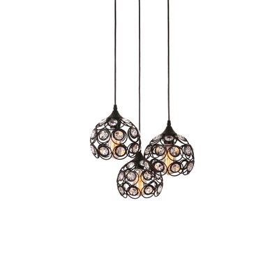 Unitary Brand Antique Black Metal Crystal Hollow Multi Pendant Light with 3 E26 Bulb Sockets 120W Painted Finish