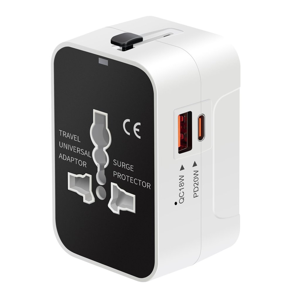 International Universal All in One Worldwide Travel Adapter Fast Charger with PD 3.0 Type C & USB-A Quick Charging Wall Charger AC Power Plug Adapter for USA EU UK AUS European Cell Phone Laptop