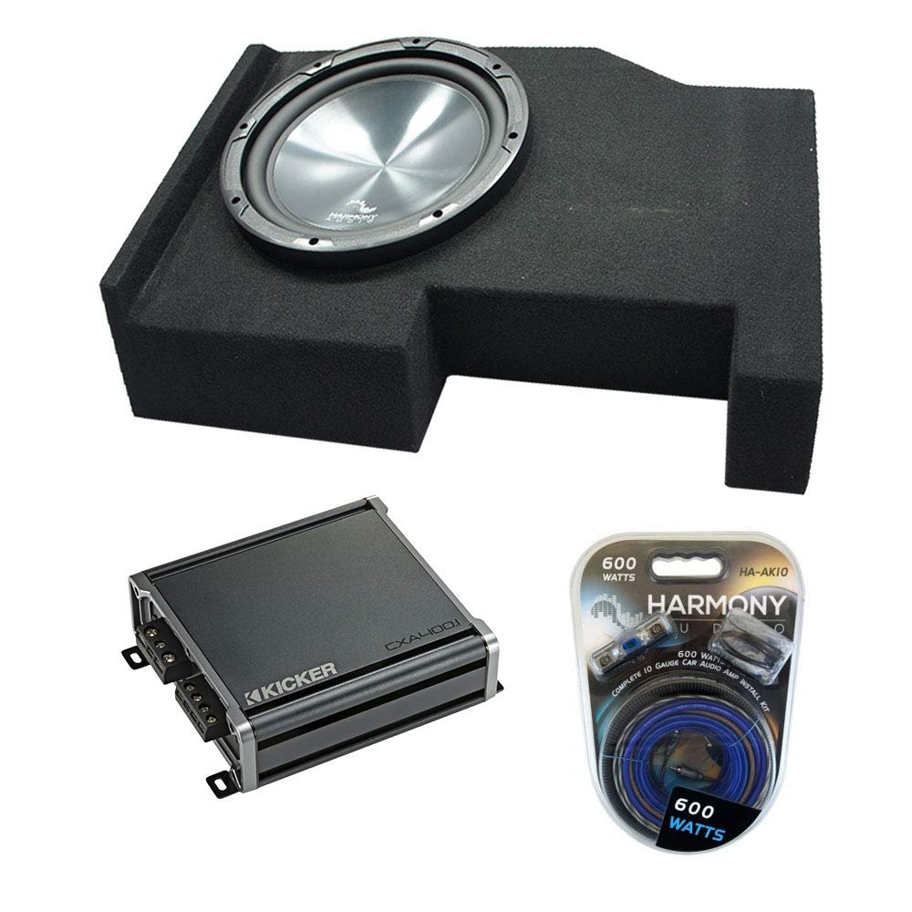 American Sound Connection S HA-R104 Compatible with 2014-2018 Chevy Silverado Crew Cab Truck Rhythm Series 10" - Package Sub, 46CXA4001 Single 800W Peak Sub Amp and GM1X10-CREW14UP Single Sub Box