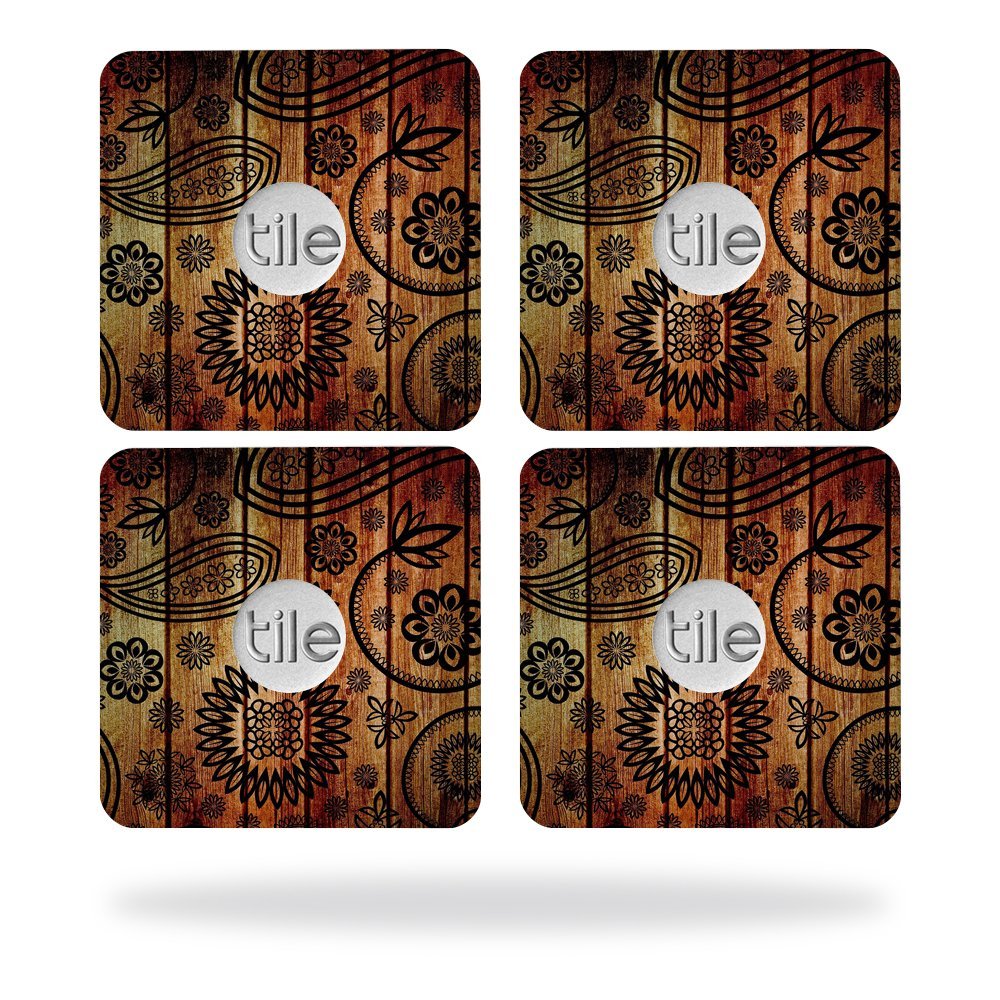 MightySkins Skin Compatible with Tile Slim Key Finder (4 Pack) wrap Cover Sticker Skins Wooden Floral