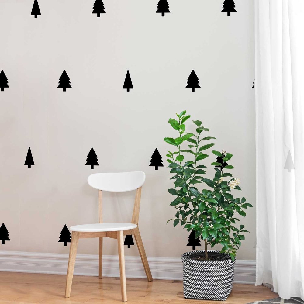 Chromantics Mini Pines Decal Set - Mini Pine Tree Kiss Cut Leaf Decal (Black)
