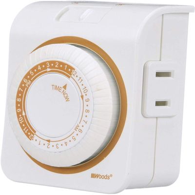 Woods 50004 24 Hour 2 Outlet White Indoor Mechanical Outlet Timer