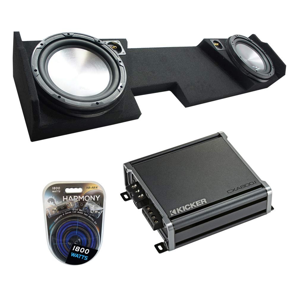 American Sound Connection HA-A122 Compatible with Chevy Silverado Double Cab 2014-20181000W Dual 2 Ohm 12" Subwoofer, HA-AK4 4 Gauge 1800W Amplifier Install Kit and GM2X12-DCAB14UP Dual Sub Box