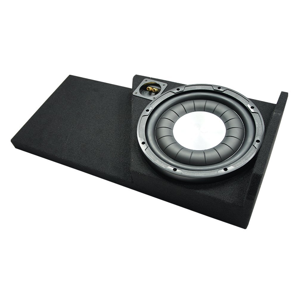 American Sound Connection HA-F124 Compatible with GMC Sierra Double Cab 2014-2018 Flatline Series 12" 800W 4-Ohm Subwoofe and GM1X12-DCAB14UP Enclosure