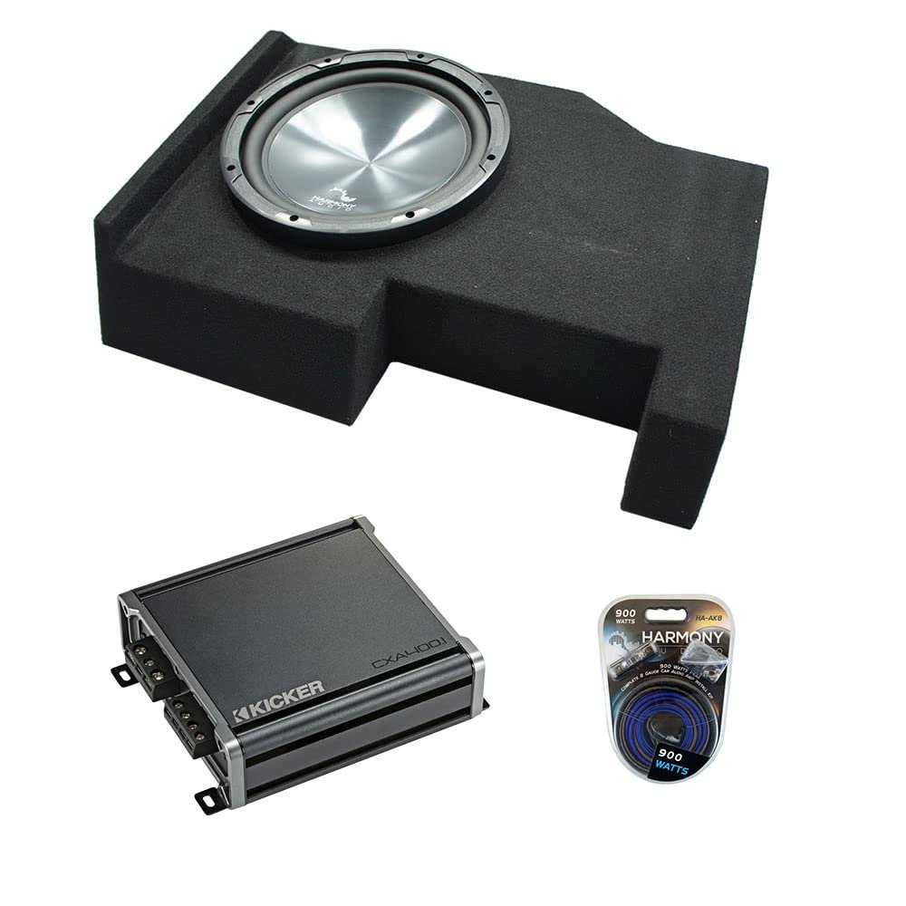 Harmony Audio HA-R124 Compatible with Chevy Silverado Crew Cab 2014-2018 Rhythm Series,46CXA4001 Class D Mono 800W Peak Amp and GM1X12-CREW14UP Single 12" Sub Box Enclosure