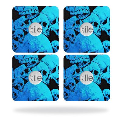 MightySkins Skin Compatible with Tile Slim Key Finder (4 Pack) wrap Cover Sticker Skins Blue Skulls