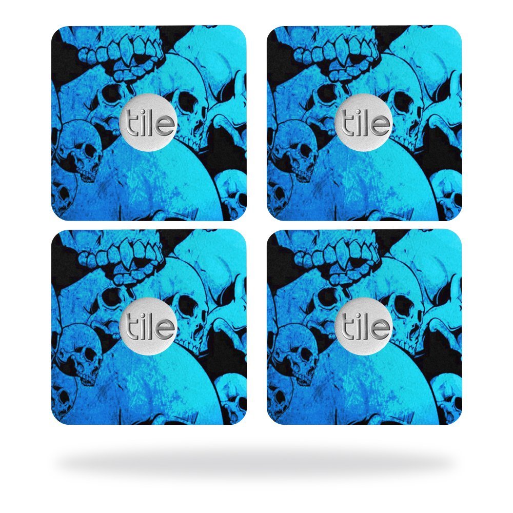 MightySkins Skin Compatible with Tile Slim Key Finder (4 Pack) wrap Cover Sticker Skins Blue Skulls