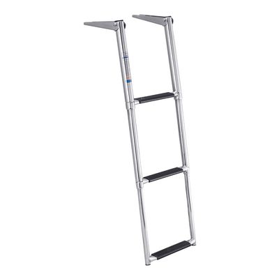 White Water - Telescoping 4-Step Over Platform Drop Ladder - 304 Stainless Steel Heavy Duty Folding Marine Boarding Ladder w/Bungee Strap for Boats, Swim Platforms, Yachts, RVs, Docks - B00351R