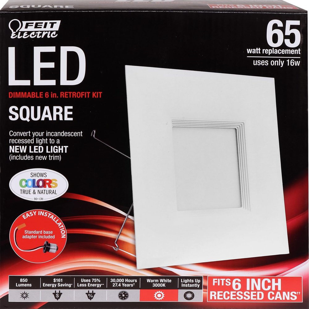 Feit Electric 6in LED Recessed Square Flat Panel Downlight, 65W Eq