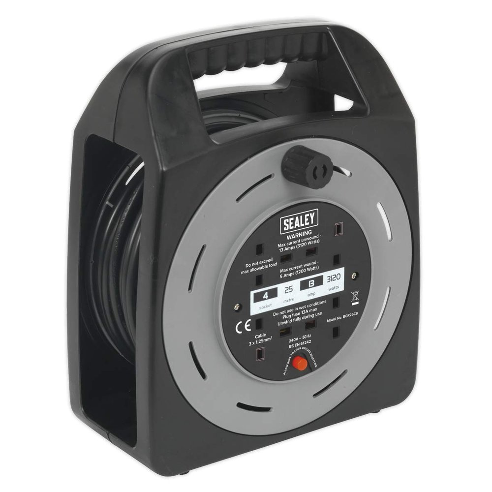 Sealey BCR25CB Cable Reel Box Type 25m 4 x 230V 1.25mm Thermal Trip