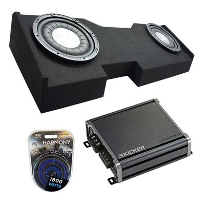 American Sound Connection HA-F124 Compatible with 2014-2018 Chevy Silverado Crew Cab Flatline Series 12" Sub 800W Single 4 Ohm, 46CXA8001 Class D 1600W Peak Sub Amp and GM2X12-CREW14UP Dual Sub Box