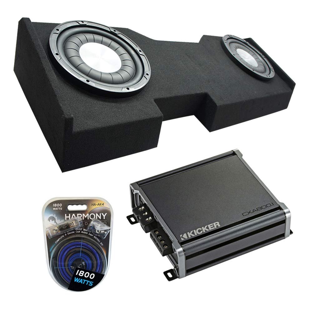 American Sound Connection HA-F124 Compatible with 2014-2018 Chevy Silverado Crew Cab Flatline Series 12" Sub 800W Single 4 Ohm, 46CXA8001 Class D 1600W Peak Sub Amp and GM2X12-CREW14UP Dual Sub Box