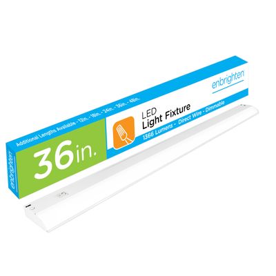 Enbrighten 36 Inch Premium Front Phase LED Under Cabinet Light Fixture, Direct Wire, In-Wall Dimmer Compatible, 3000K Bright White, Steel Housing, 1366 Lumens, White, 29435
