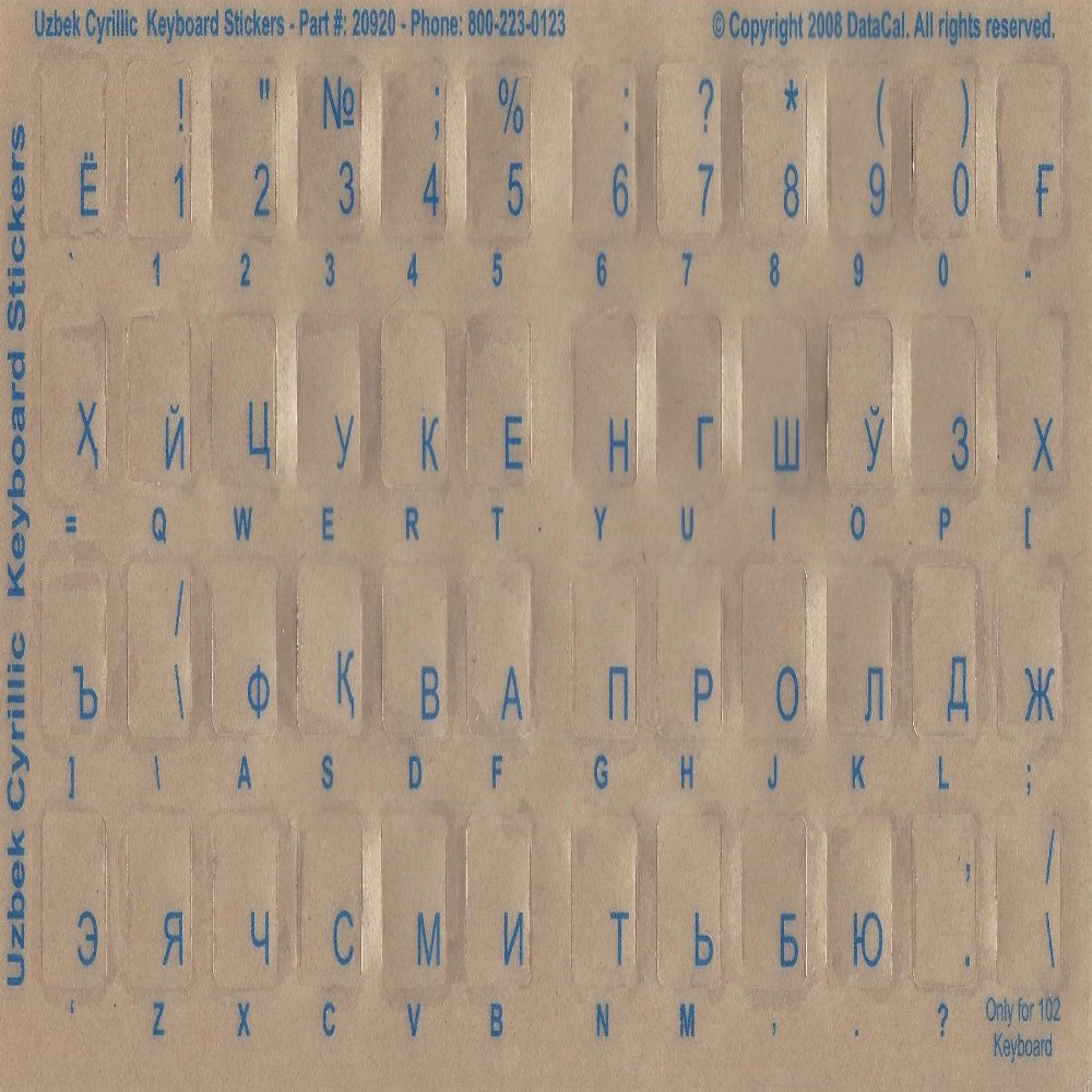 Uzbek Keyboard Stickers - Labels - Overlays with Blue Characters for White Computer Keyboard