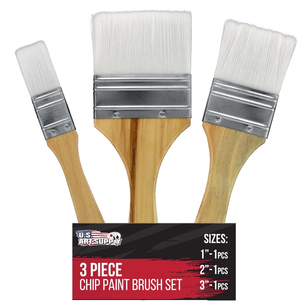U.S. Art Supply 3 Pack of Variety Size Synthetic Bristle Paint, Chip and