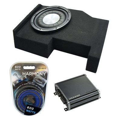 American Sound Connection HA-F124 Compatible with 2014-2018 Chevy Silverado Crew Cab Flatline Series 12" Sub 800W Single 4 Ohm, 46CXA4001 Class D 800W Peak Sub Amp and GM1X12-CREW14UP 12" Sub Box.