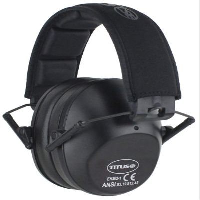 TITUS 2-Series Premium Low Profile Earmuffs, ANSI Rated, High NRR Noise Reduction, Durable Sport Band, Hearing Protection PPE