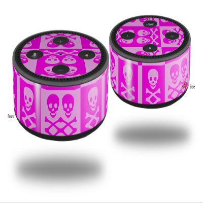 Skin Wrap Decal Set 2 Pack for Amazon Echo Dot 2 - Skull and Crossbones Pattern Pink (2nd Generation ONLY - Echo NOT Included)