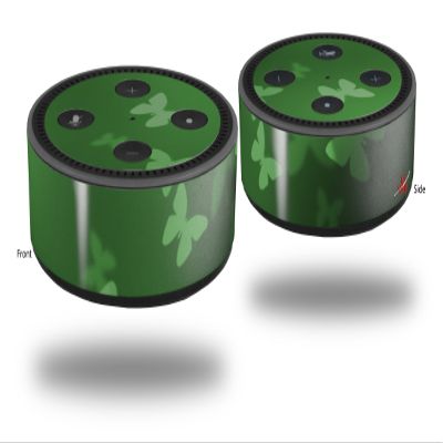 Skin Wrap Decal Set 2 Pack for Amazon Echo Dot 2 - Bokeh Butterflies Green (2nd Generation ONLY - Echo NOT Included)