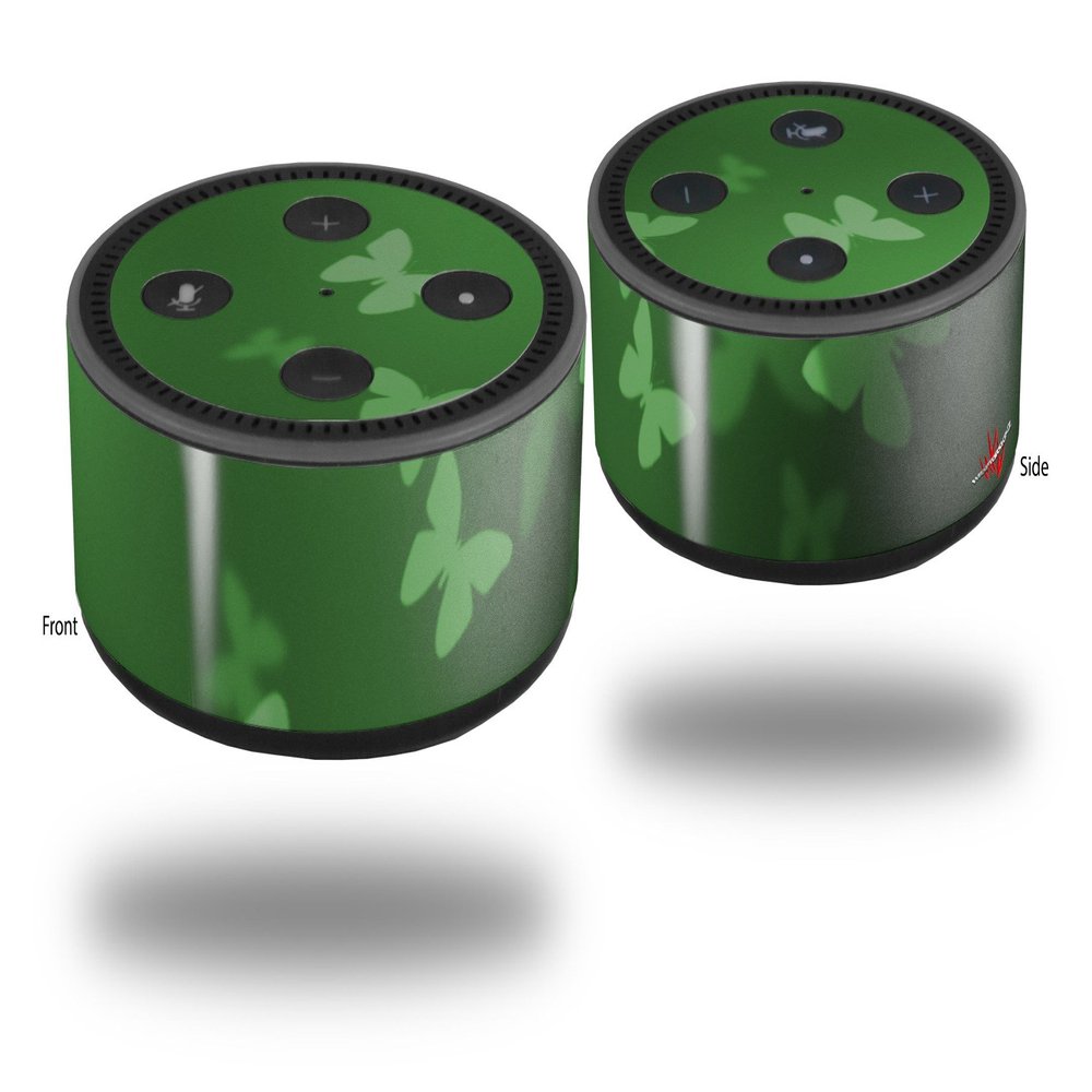 Skin Wrap Decal Set 2 Pack for Amazon Echo Dot 2 - Bokeh Butterflies Green (2nd Generation ONLY - Echo NOT Included)