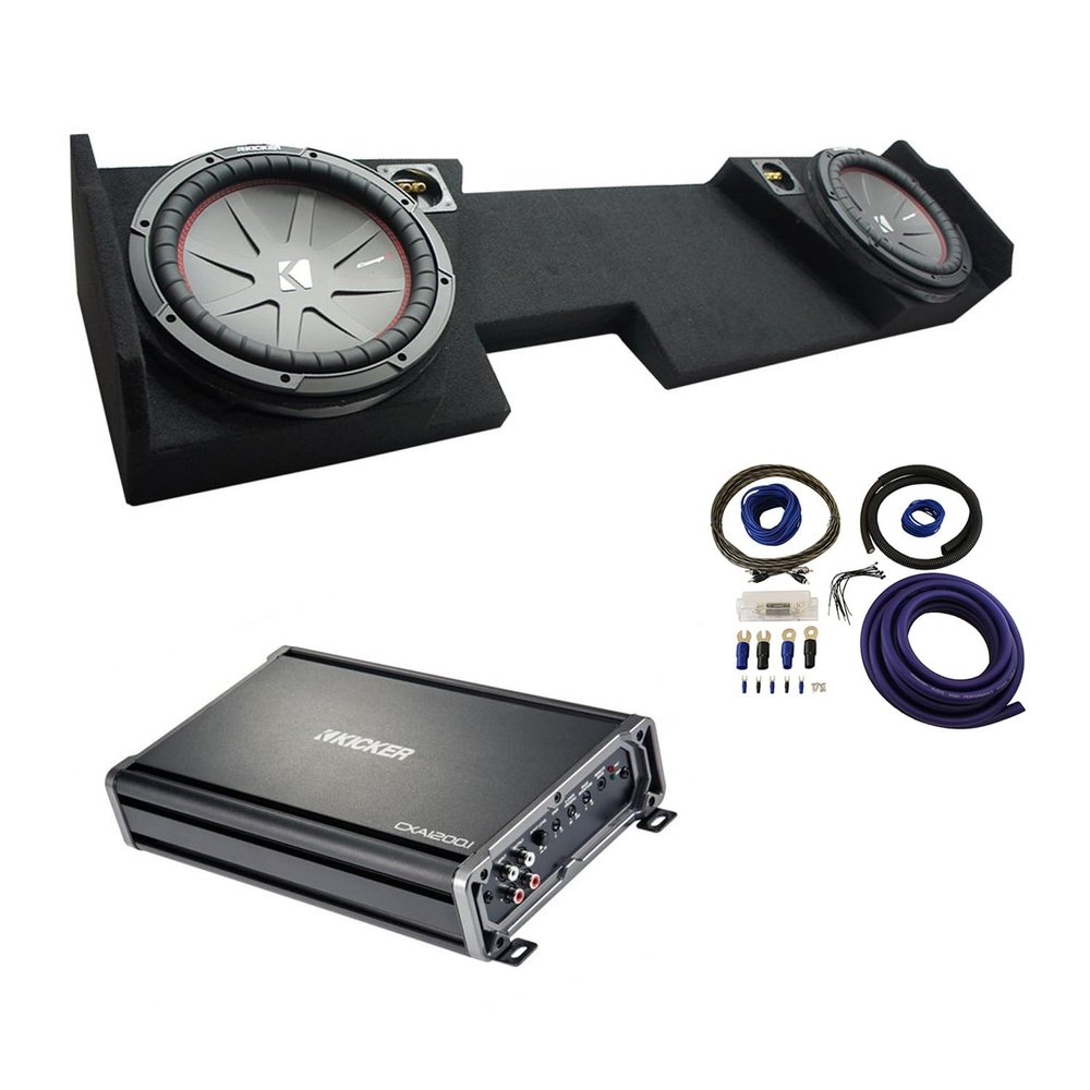 American Sound Connection GM2X10-DCAB14UP Compatible with Chevy Silverado 2014-2018 Double Cab Dual 10" Sub Box, 43CWR102 400W RMS Sub and 43CXA12001 1200W Sub Amp