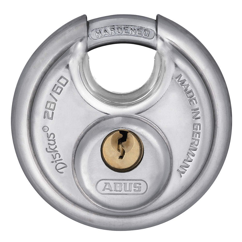 ABUS 28/60 Diskus Hardened Steel Storage Padlock with 2 Keys for Storage, Transport, and Home, 2.38in (60mm) Wide, Keyed Different