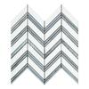 Thassos White Greek Marble Chevron Large (Blue & Gray Strips) Mosaic Tile, Honed view 1