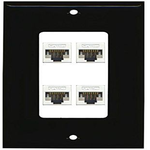 RiteAV Decorative 1 Gang 4 Port Cat5e Ethernet Wall Plate - Black/White