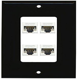 RiteAV Decorative 1 Gang 4 Port Cat5e Ethernet Wall Plate - Black/White
