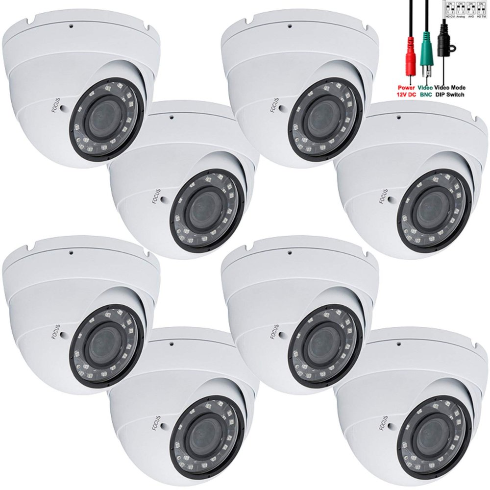 Evertech 8 Pcs. 1080P High Resolution Outdoor Indoor Day Night Vision Dome Security Camera with 2.8-12mm Manual Zoom Lens