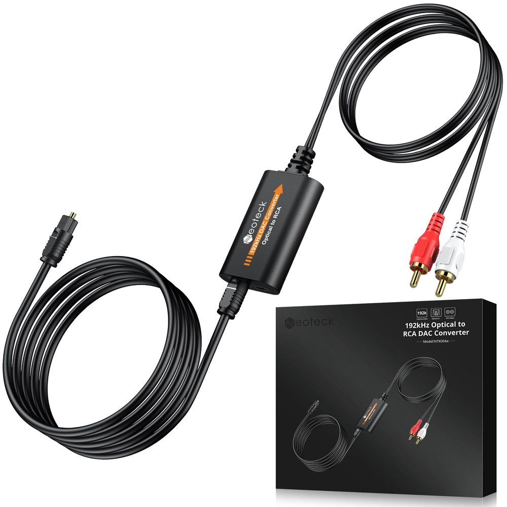 Neoteck 192kHz DAC Converter 7ft/2.1m Optical to RCA Cable SPDIF to RCA Digital to Analog Converter for HDTVs Set-Top Boxes DVD/Blu-Ray Players-Male Output