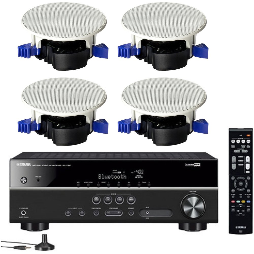 Yamaha 5.1-Channel Wireless Bluetooth 4K A/V Home Theater Receiver Easy-to-Install Natural Sound Moisture Resistant 6.5" High Performance in-Ceiling Speakers (Set of 4)