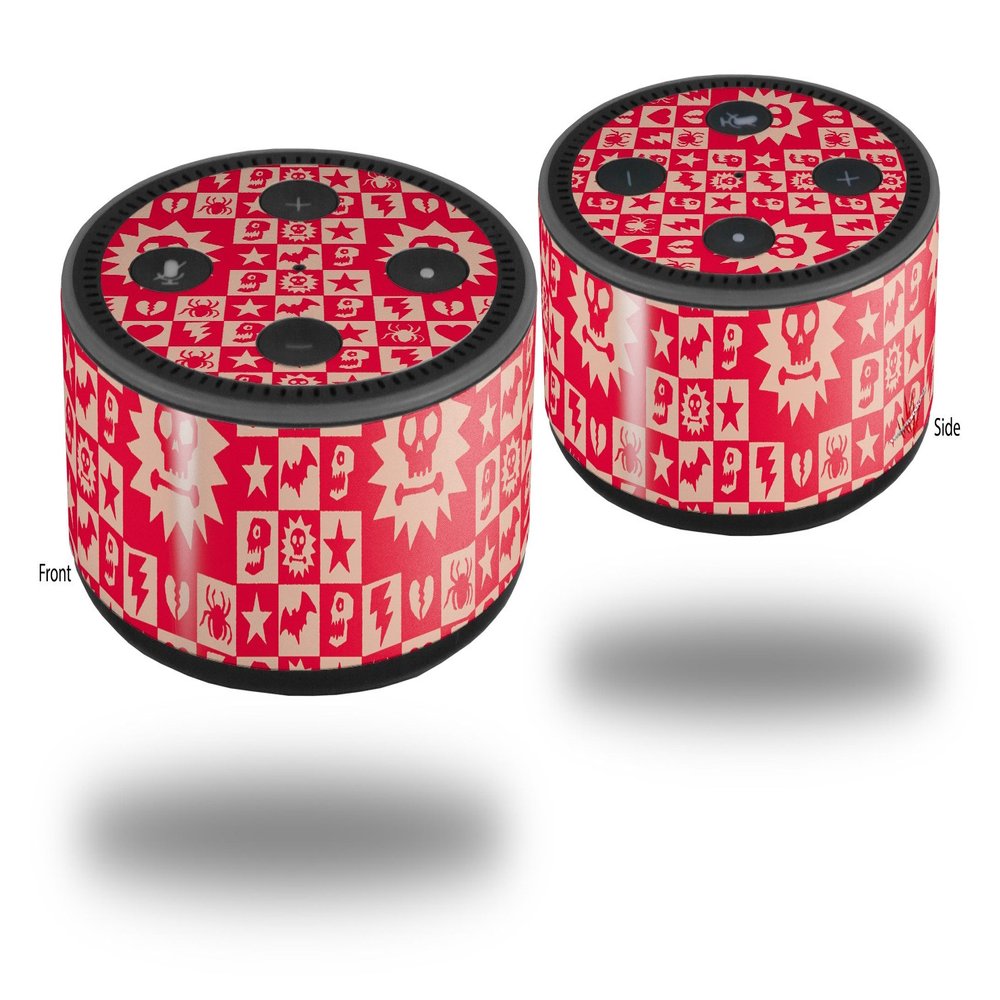 Skin Wrap Decal Set 2 Pack for Amazon Echo Dot 2 - Gothic Punk Pattern Red (2nd Generation ONLY - Echo NOT Included)