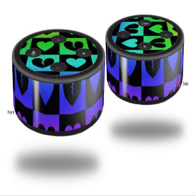 Skin Wrap Decal Set 2 Pack for Amazon Echo Dot 2 - Love Heart Checkers Rainbow (2nd Generation ONLY - Echo NOT Included)