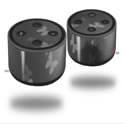 Skin Wrap Decal Set 2 Pack for Amazon Echo Dot 2 - Bokeh Butterflies Grey (2nd Generation ONLY - Echo NOT Included)