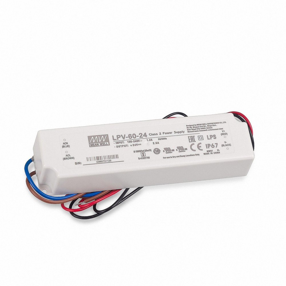 Transformateur ou Source d'alimentation MEANWELL LPV-6024V 60W 24V tanche IP67AC/DC Externe
