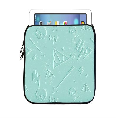 HP Deathly Hollows Symbols Skulls Magic Wands Design Print Image 7.5x8 inch Neoprene Zippered Tablet Sleeve Bag by Trendy Accessories for iPad, Kindle, Tab, Note, Air, Mini, Fire
