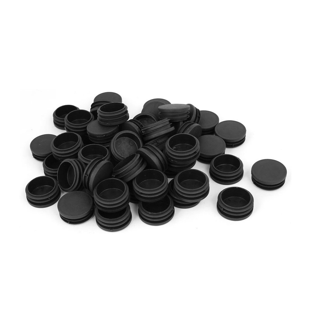 uxcell 42mm Dia Plastic Blanking End Cap Round Ribbed Tube Insert Black 50pcs