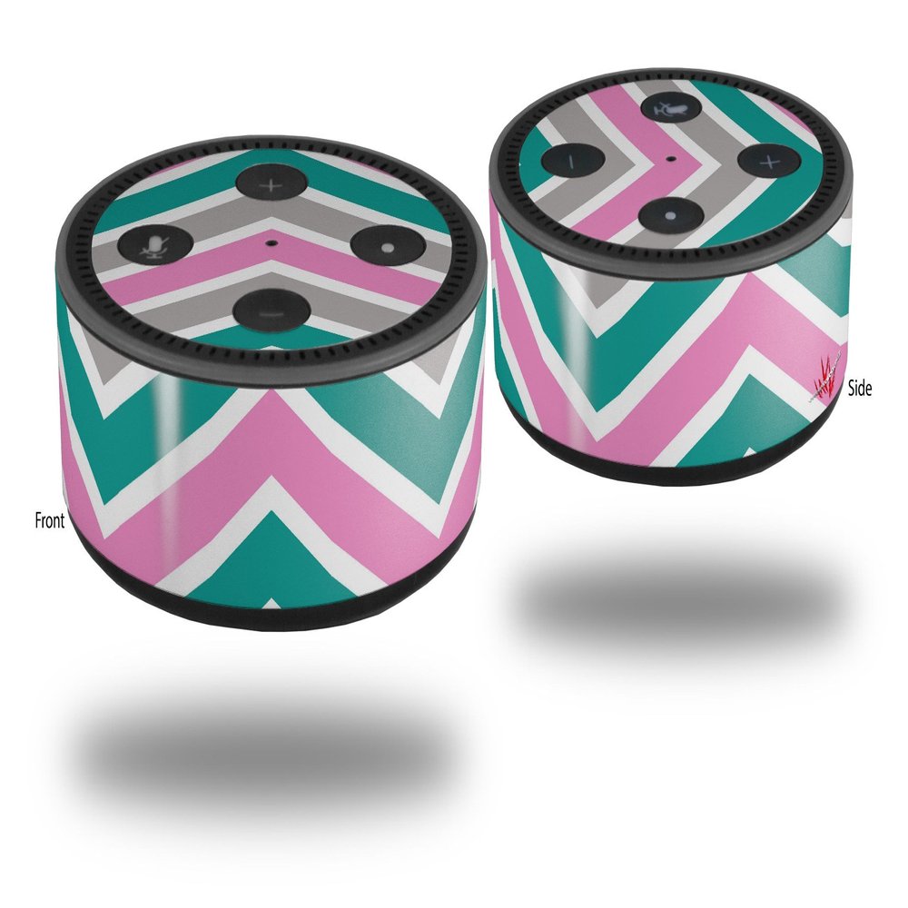 Skin Wrap Decal Set 2 Pack for Amazon Echo Dot 2 - Zig Zag Teal Pink and Gray (2nd Generation ONLY - Echo NOT Included)