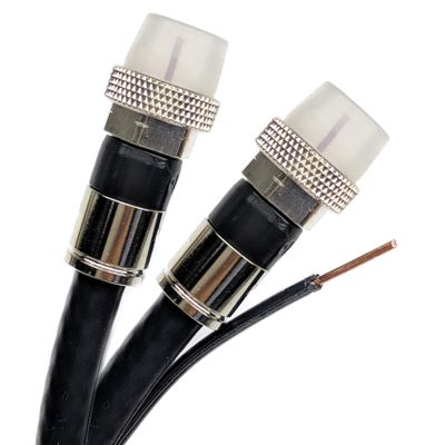 150ft 3GHz Aerial Dual Solid Bare Copper RG6 w/Copper Ground Messenger Coaxial Cable 18AWG Weather Seal Brass Connectors UL ETL HD Satellite, Assembled in USA