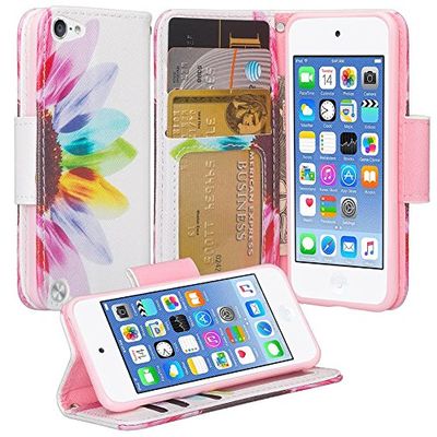 [GW USA] Cute Pu Leather Wallet Case Compatible for iPod Touch 5 / iPod Touch 6, Itouch 5 / Itouch 6 Case, Folio [Kickstand] with ID&Credit Card Slot for Girls Women - Sun Flower