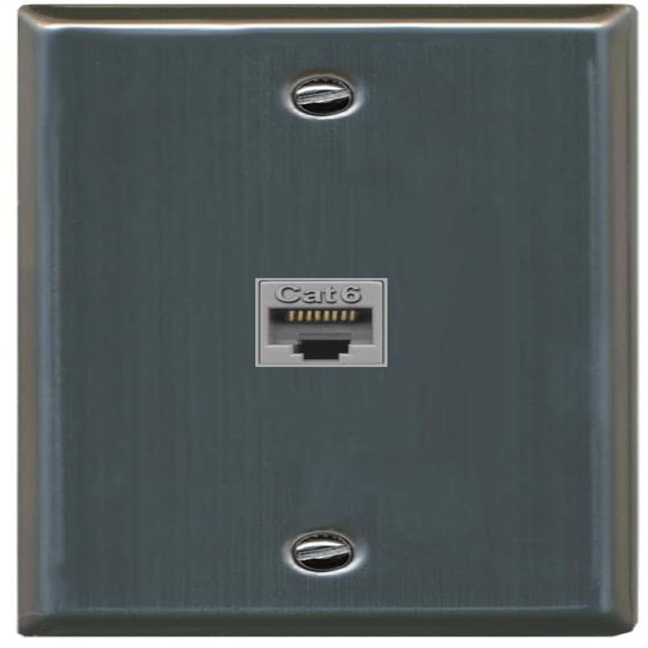 RiteAV 1 Gang 1 Port Cat6 Ethernet Wall Plate - Stainless Steel
