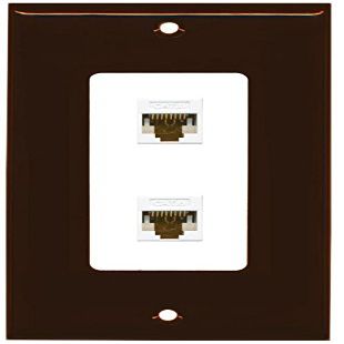 RiteAV Decorative 1 Gang 2 Port Cat6 Wall Plate - Brown/White - Bracket Included
