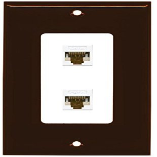 RiteAV Decorative 1 Gang 2 Port Cat6 Wall Plate - Brown/White - Bracket Included